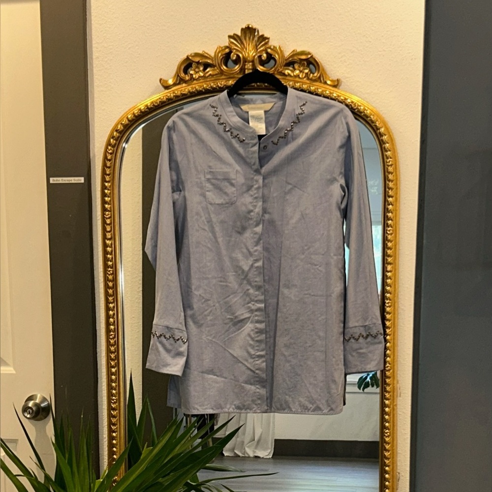 MaxMara Blue Blouse with Embroidered Details
